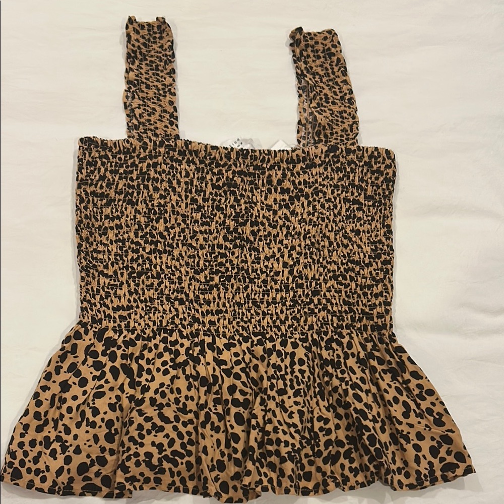 Elodie Brown Tan Smocked Peplum Tank Top